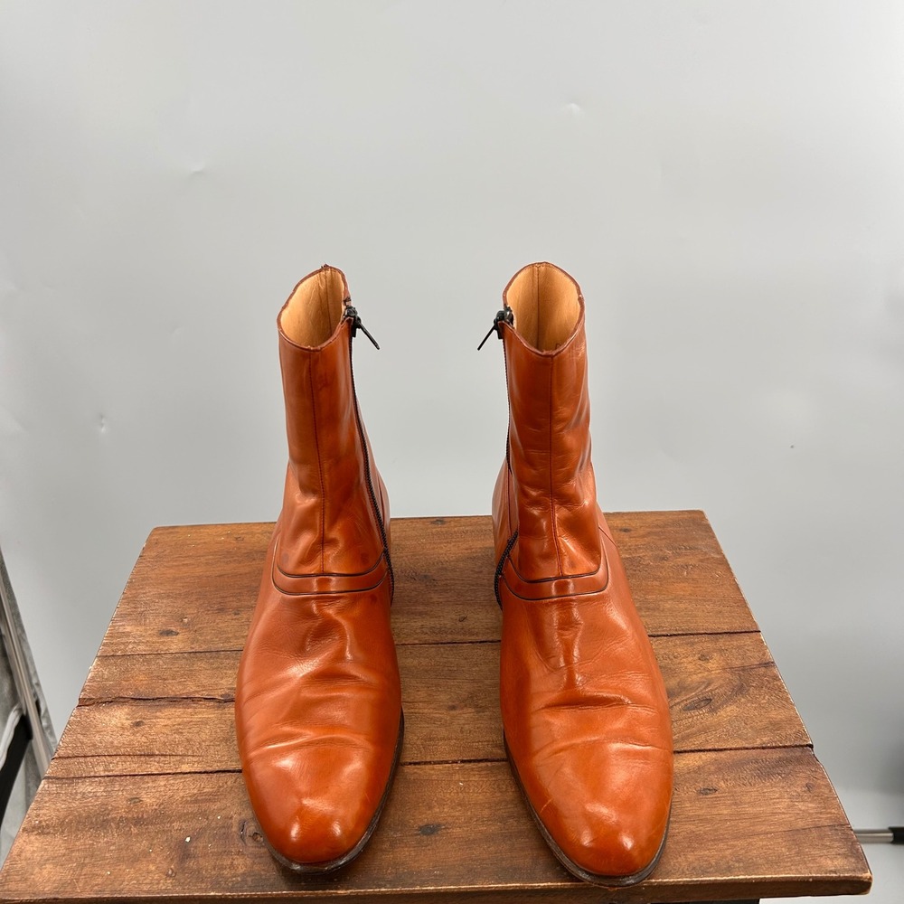 Carrano Mens Cognac Orange Leather Side Zip Ankle Boots 27 402 1207